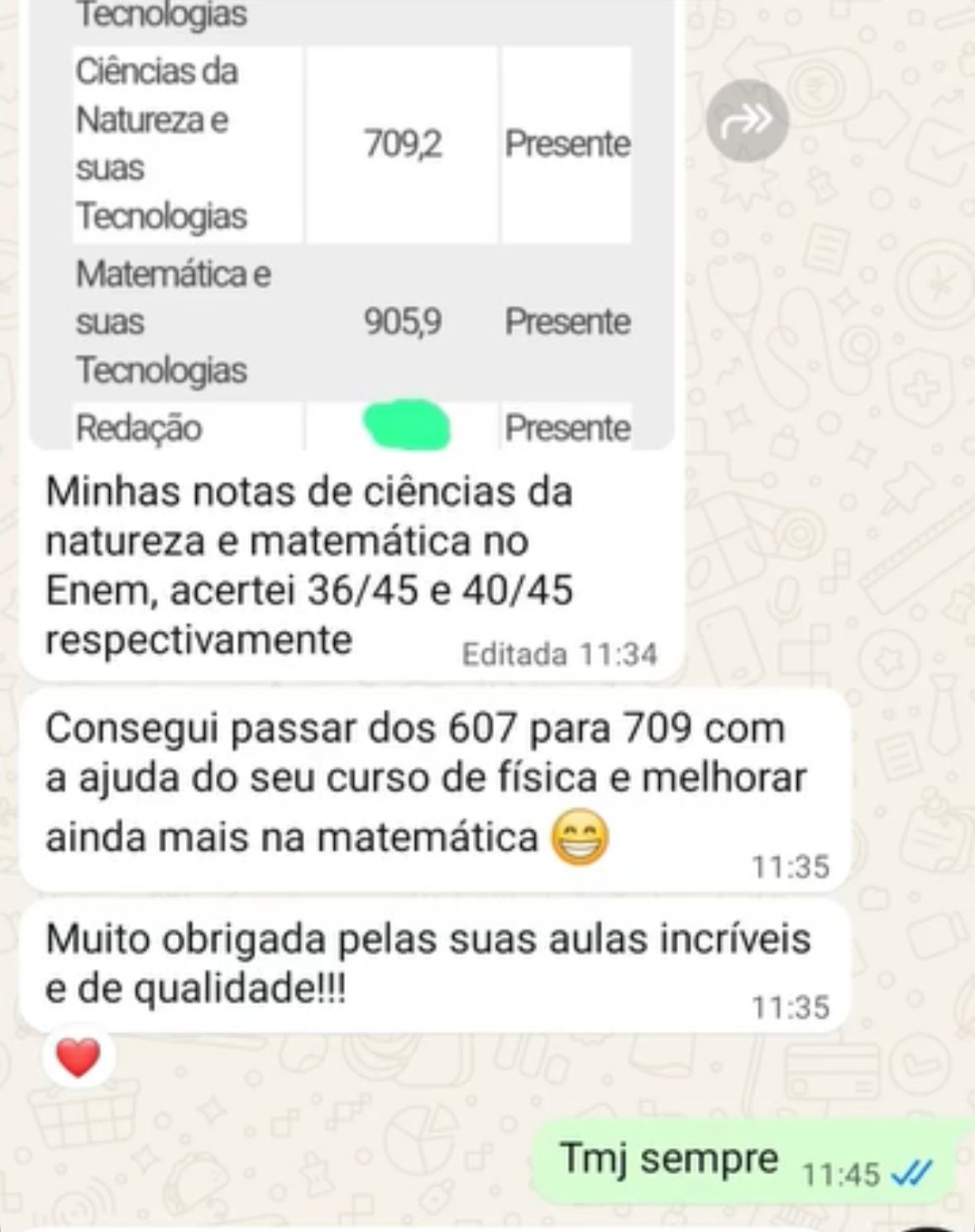 Depoimento de aluno
